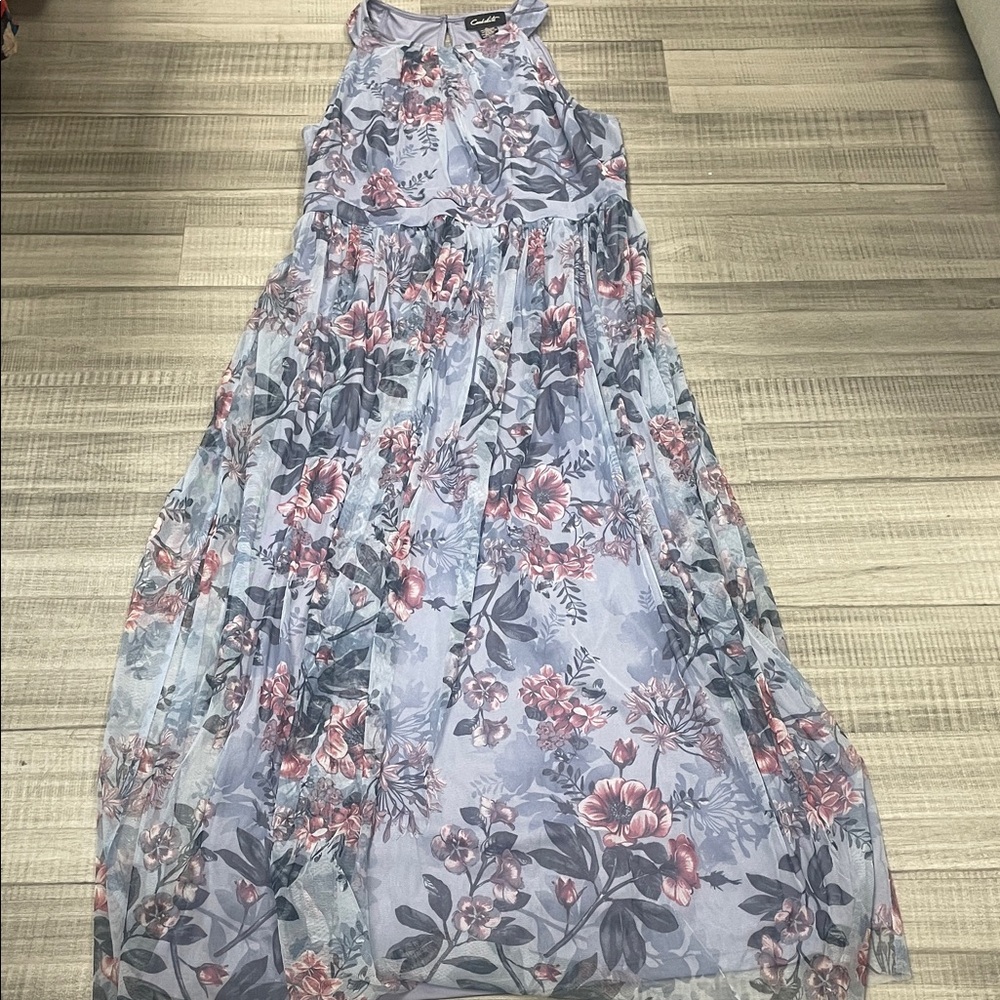Elegant Floral Maxi Dress in Blue and Pink - Picture 2 of 8